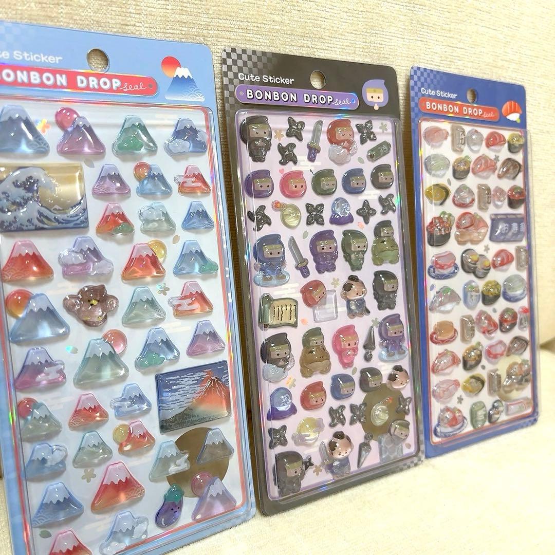 正規品 和柄 富士山 お寿司 忍者 ボンボンドロップシール 3種セット