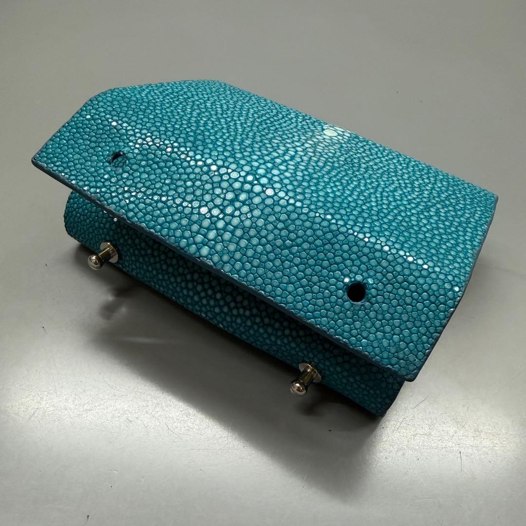 スティングレイ 折り財布 ターコイズ×イエロー エイ革 コンパクト