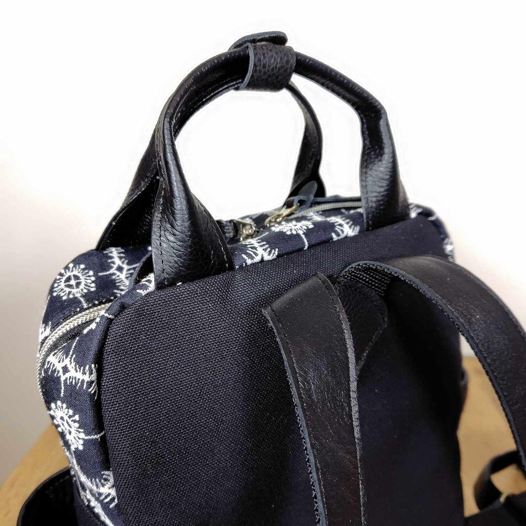 専用】/タンバリンネイビー×アネモネ/ボストン型トートリュック本革黒