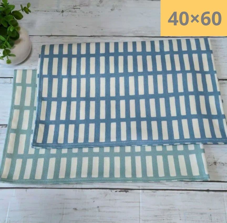 ハンドメイド ランチョンマット 格子柄 40×60 水色 2種 2枚 入園入学
