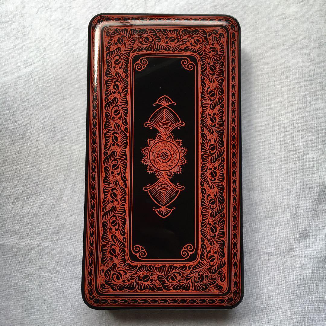 讃岐漆器】蒟醤塗 きんま塗 子箱 硯箱 高級漆芸品 手箱 小筥 朱彩唐草