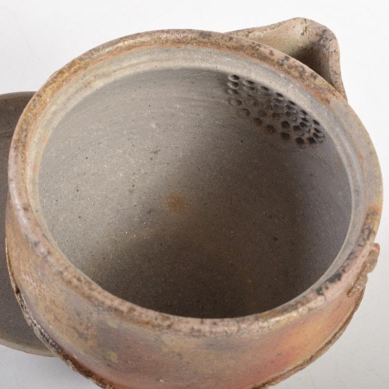 煎茶道具 備前焼 明光窯 蟹摘蓮葉 宝瓶 急須 共箱 D R6073