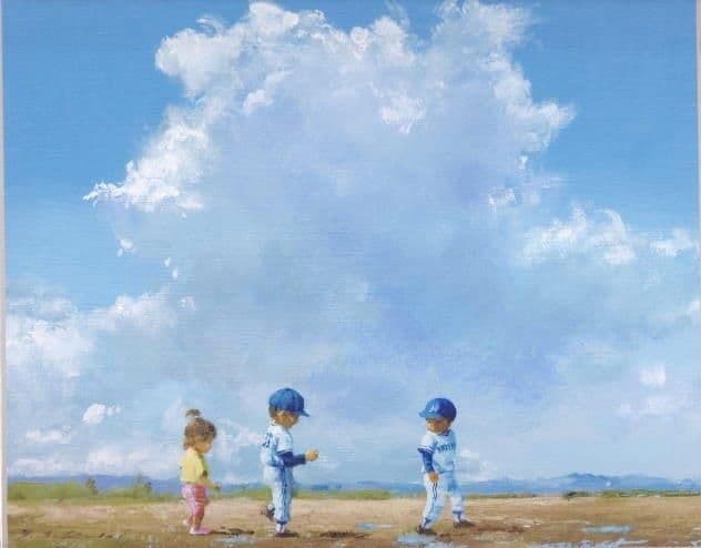 櫻井幸雄 複製画(額なし) 少年野球「雨上がりの球場」リトルリーグ