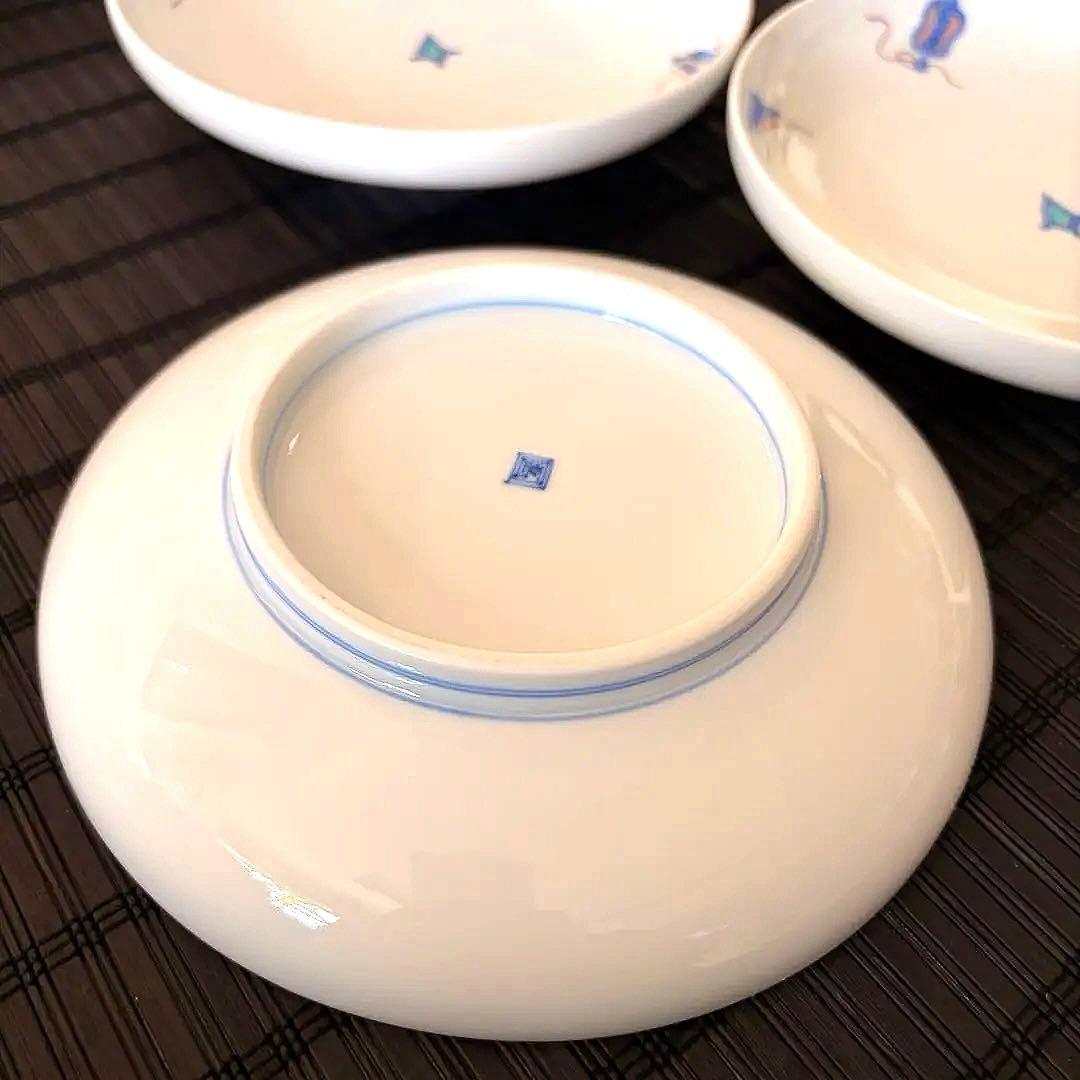 未使用品】【伊万里鍋島焼】畑萬陶苑 手描き 宝尽くし文 盛皿 中皿 3枚