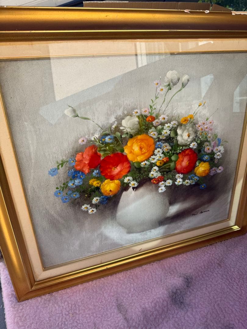 ポール・アダモス Paul Admos 油彩　花図 静物画 油彩　絵画　値下げ中 絵画 油絵 田澤禮次 肉筆油絵 静物画 コスモス 花瓶 F10 : アートフジ