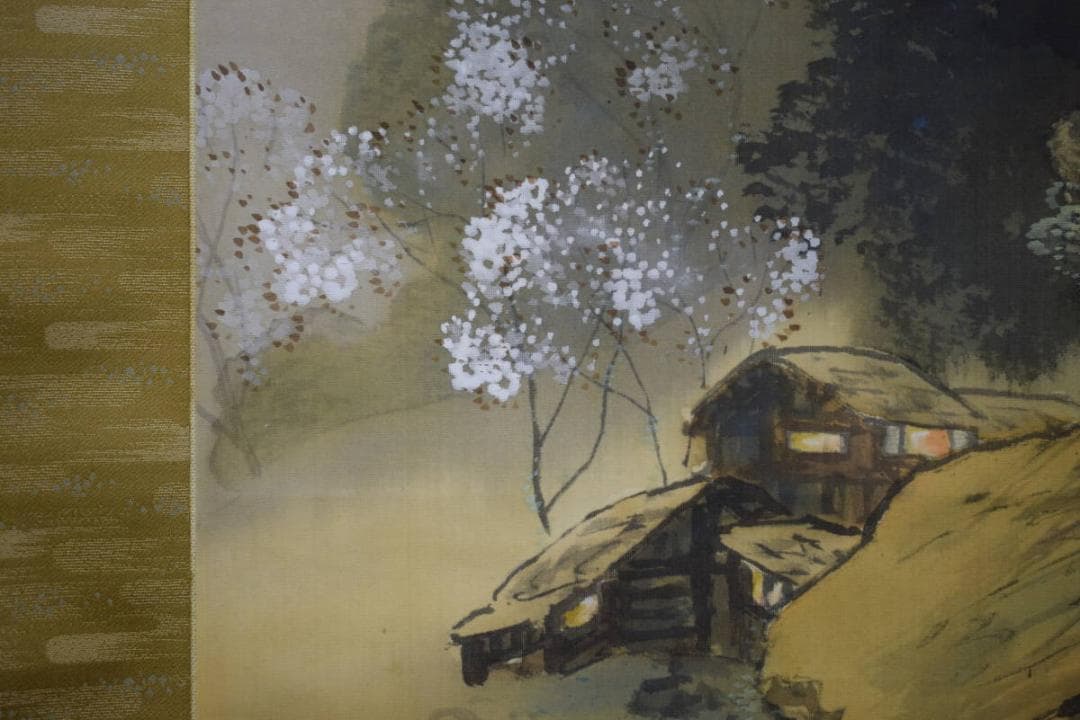 真作/林文塘/春夕/山水桜花図/桐共箱付/布袋屋掛軸HH-915 - メルカリ