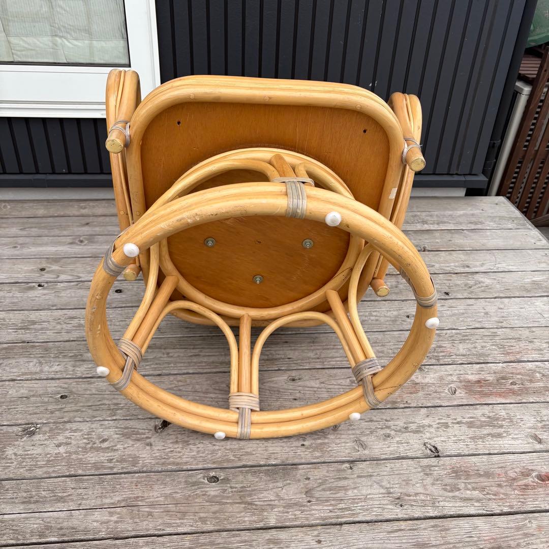 昭和レトロ 籐家具 ラタン アームチェア 回転式座椅子 花柄ペイズリー