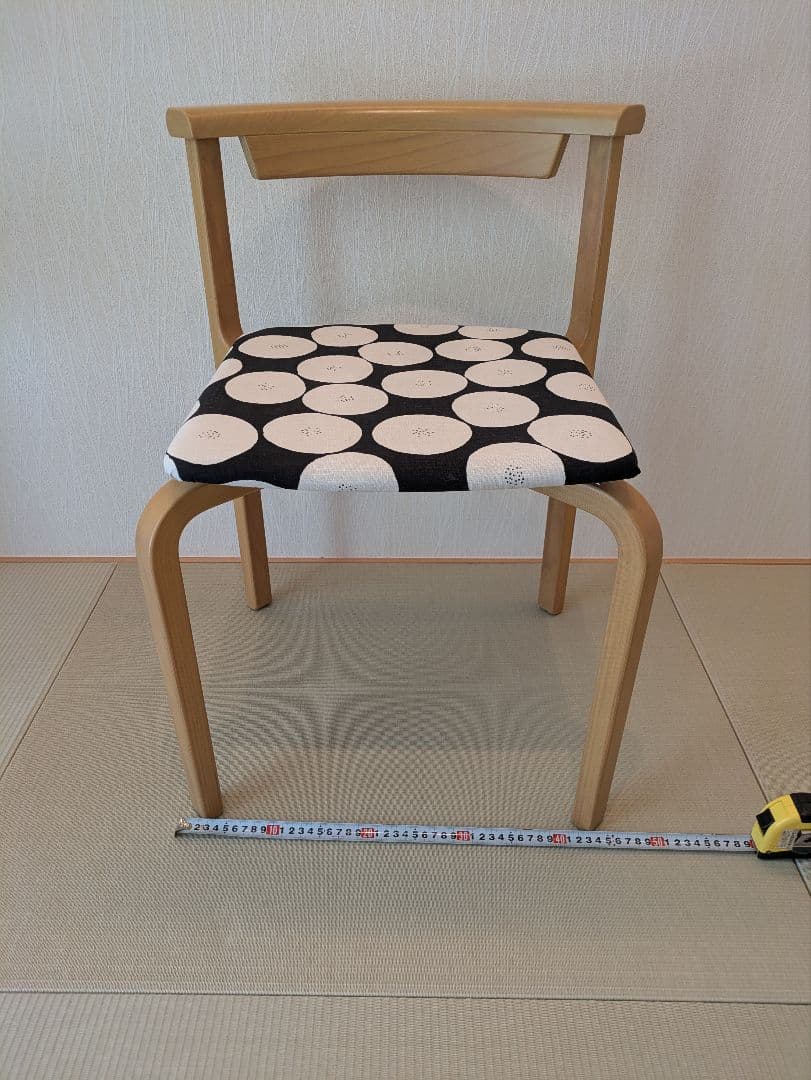 天童木工】スタッキングチェア 2脚 座面張替 ハンドメイド 幾何学模様 黒