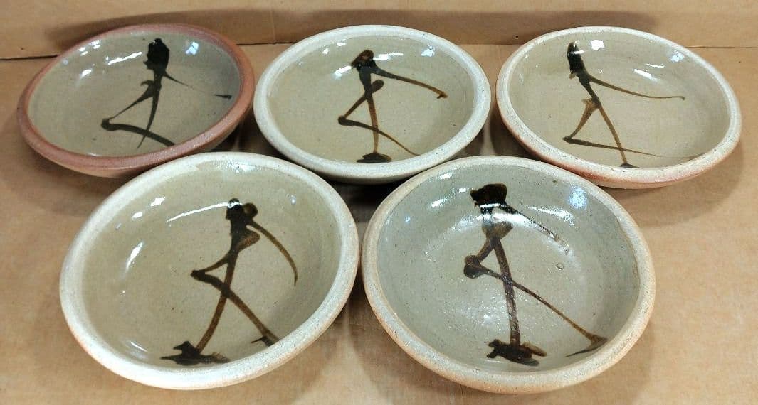 濱田庄司(浜田庄司) 絵皿(五枚一組）栞 共箱【本物保証】益子焼 人間