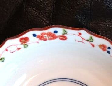 ♥【金彩古美濃焼】銅鑼鉢・赤絵大・中2皿♢古橘吉・たち吉・輪花型