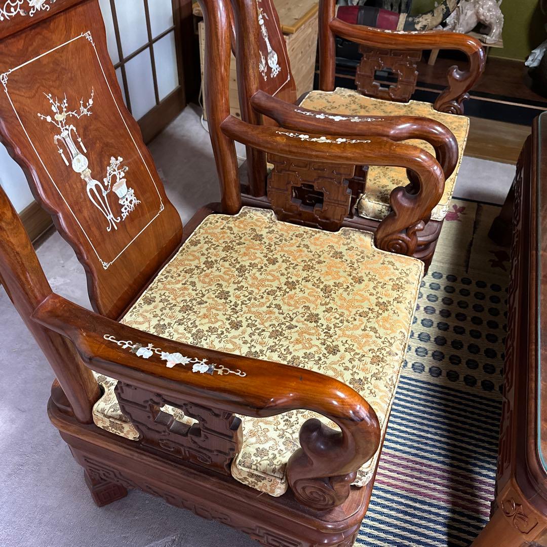 螺鈿細工 骨董品 応接 テーブル イス 5点セット中古品 - メルカリ