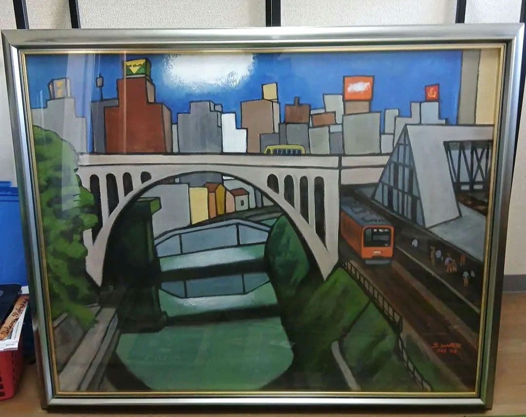 岩本澄孝　油彩画　「お茶の水駅」　F30号 小川清「函館の建物」油絵・F30号 絵画買取・販売の小竹美術