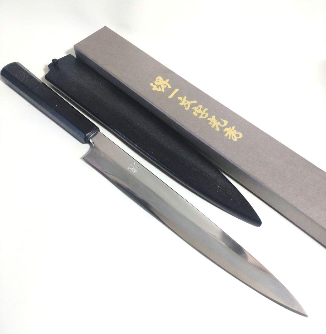 堺一文字光秀 V金10号 鏡面仕上 漆塗り錫ちらし柄 柳刃包丁 鞘付き 煌 V金10号 鏡面仕上 漆塗り錫ちらし柄 柳刃包丁 – 堺一文字光秀