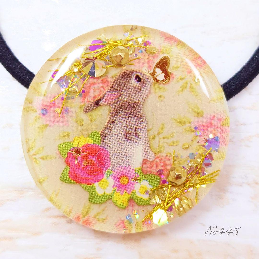 お花とうさぎのヘアゴム ハンドメイド レジン ネックレス ブローチ マグネット 花桜〜雪うさぎと一緒に〜】レジンヘアゴム ブローチ ペンダント