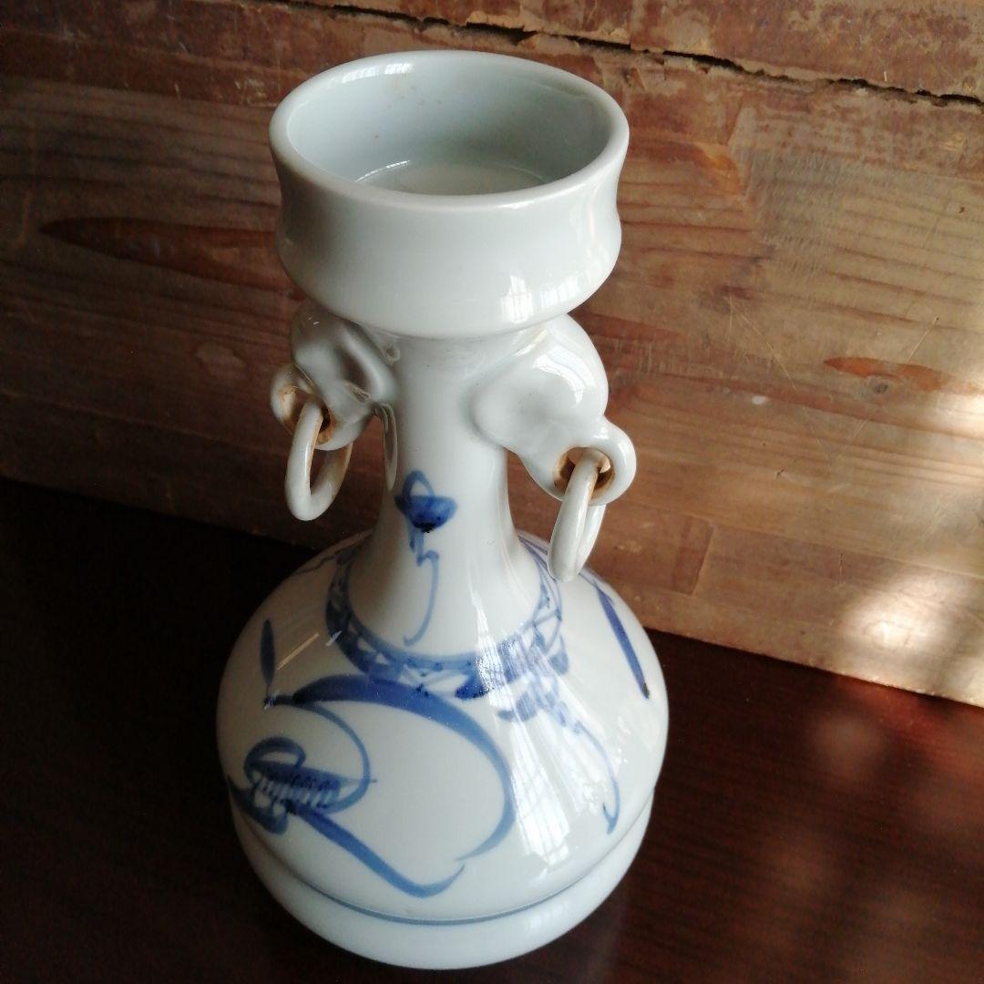 大正李朝 象耳胴締白磁花瓶 25cm 大正期