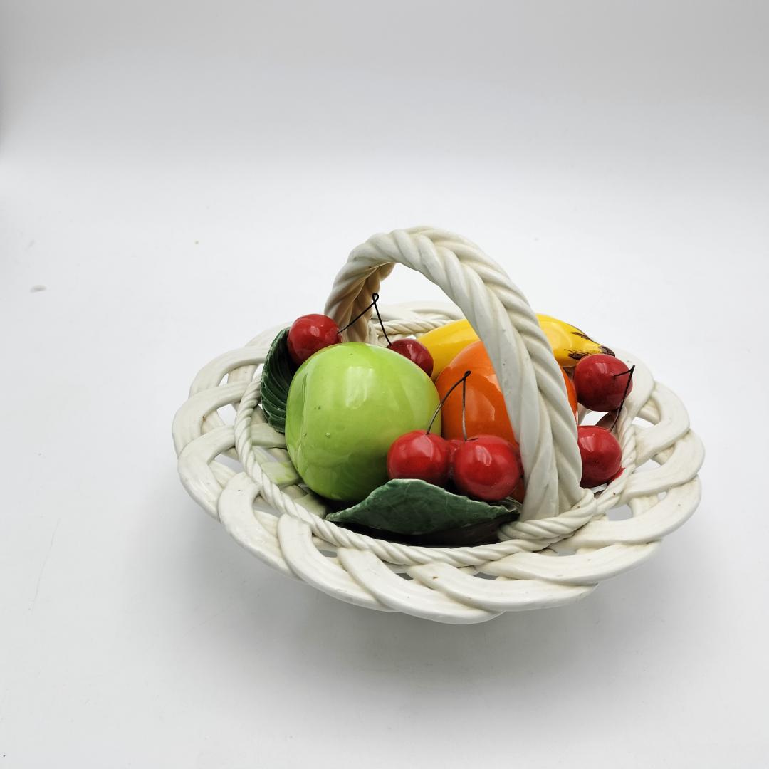 美品】陶器製 フルーツ盛り バスケット イタリア工芸品 ヴィンテージ