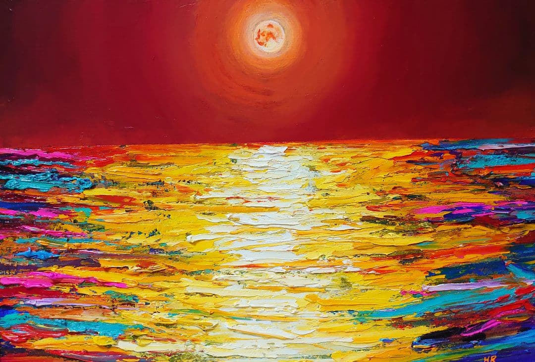 油絵 絵画 オレンジの月 【B4】 油絵 絵画【オレンジの月】 絵画 HR 通販 14515231｜Creema(クリーマ