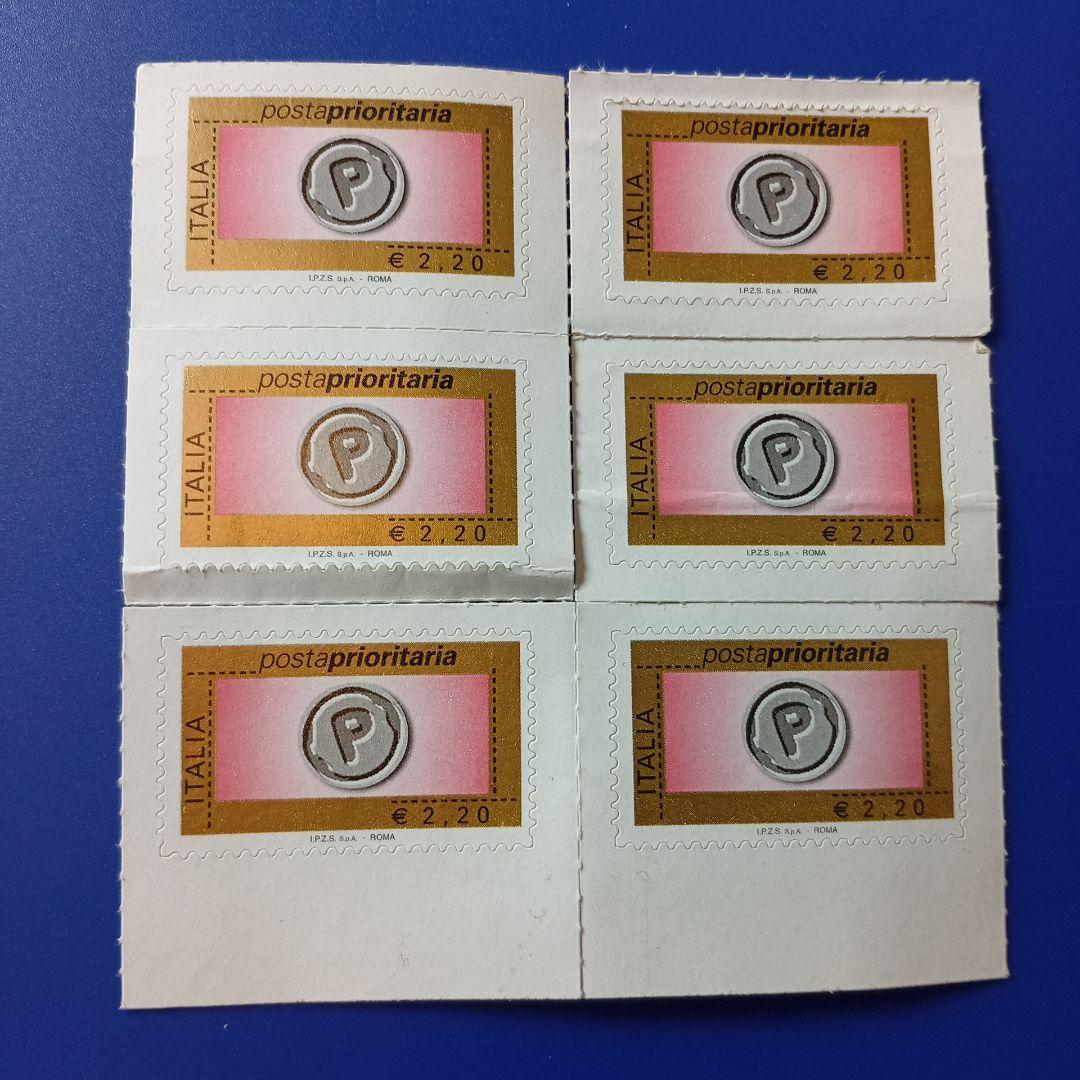 9614 外国切手 イタリア 2008年 優先郵便切手 €2.20 シール式6枚