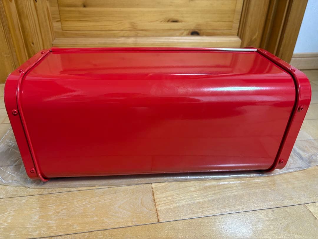 新品！大きめブレッドケース缶 赤×アイボリー キッチン 収納