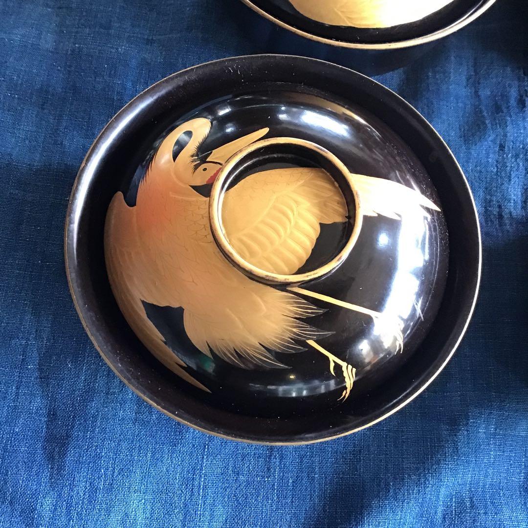 漆器 蓋付き椀 輪島塗 骨董 金蒔絵 鶴 7個セット - メルカリ