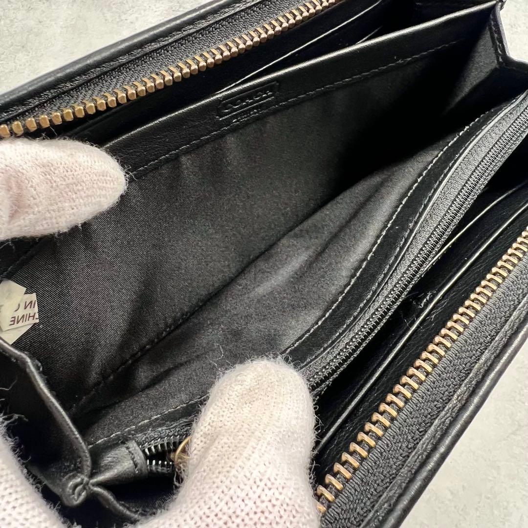 COACH レザー ブラック ストライプ メンズ 長財布 8420 - メルカリ