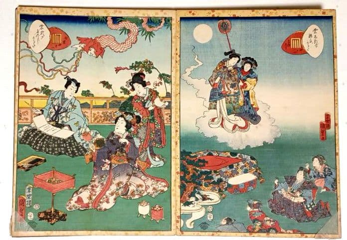 浮世絵版画画帖紫式部源氏かるた54枚揃い目録付き二代国貞画安政4年