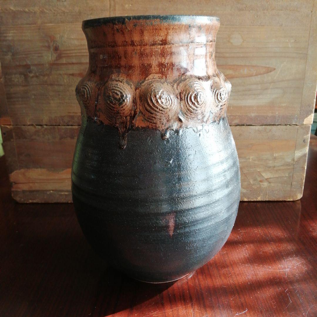 美濃焼 加藤仁 黒釉花瓶 29cm