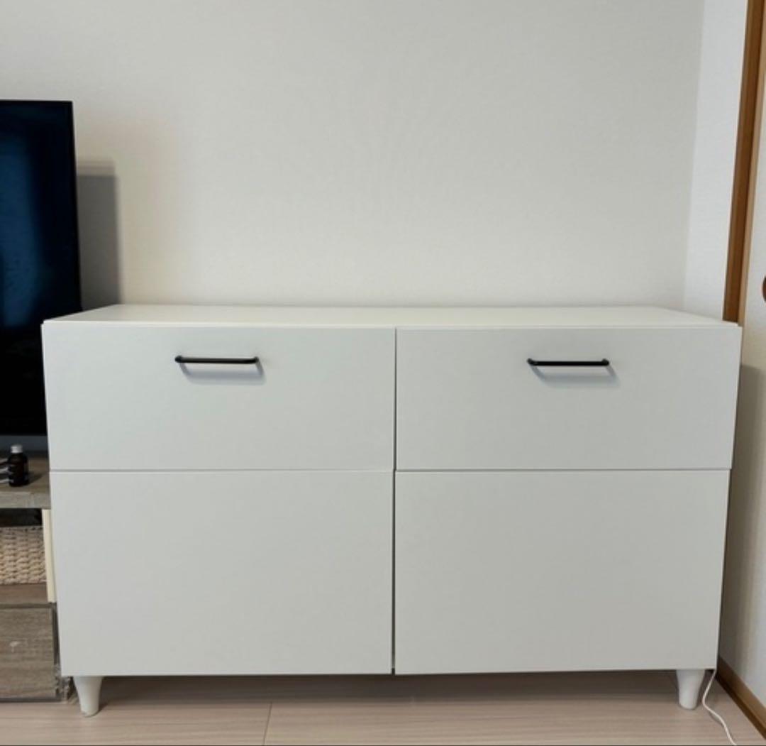 【値下げ中！】IKEA ホワイト木製チェスト 2引き出し付き FJÄDERHARV フィェデルハルヴ ミニチェスト（引き出し×2）, ホワイト