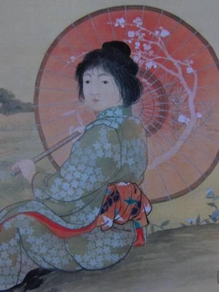 小林 古径、少女、希少な画集より、版上刷サイン入、 新品高級額装付