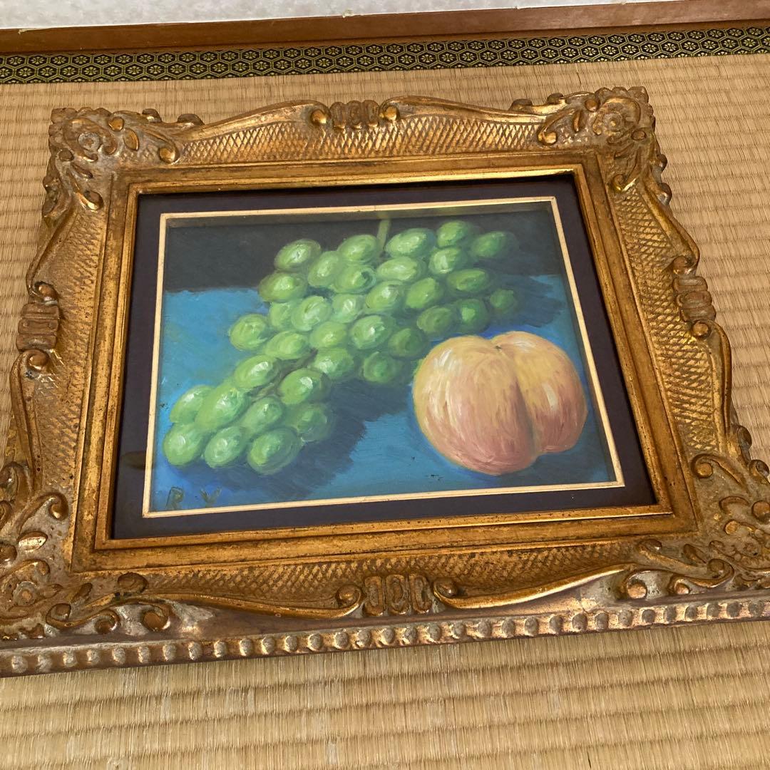 フルーツ 果物 油彩画 油絵 ガラス入額 アンティーク 骨董
