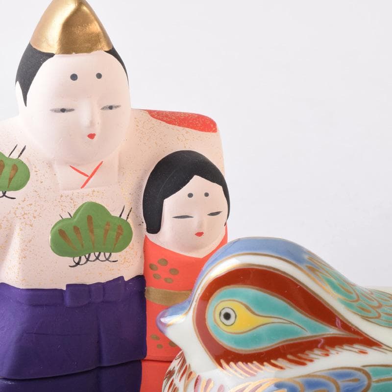 茶道具 楽山作 立雛他 干支 水鳥など 色絵香合 6点まとめて N