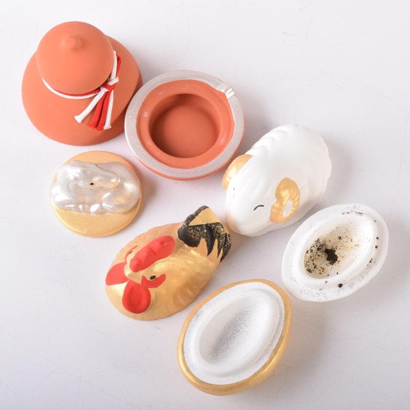 茶道具 楽山作 立雛他 干支 水鳥など 色絵香合 6点まとめて N