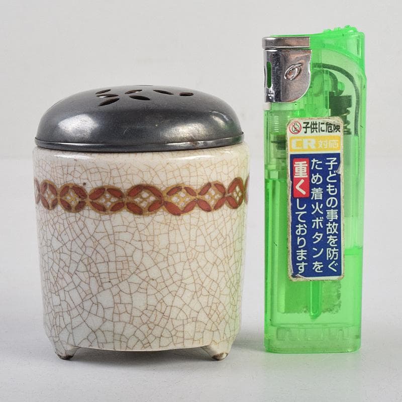 茶道具 野々村仁清作 色絵金彩 銀火屋約18g 香炉 時代箱 M R9105