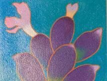 真作】絵画 谷沢邦彦 アクリル画 紫薫るⅠ ブルーに映える紫の花 Y167