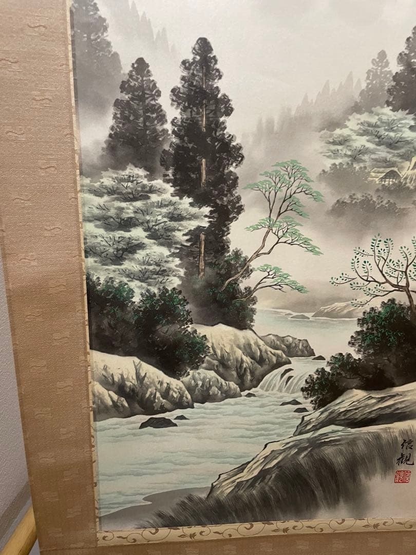 秋山信観 彩色山水 掛軸 尺五立 日本画家 - メルカリ