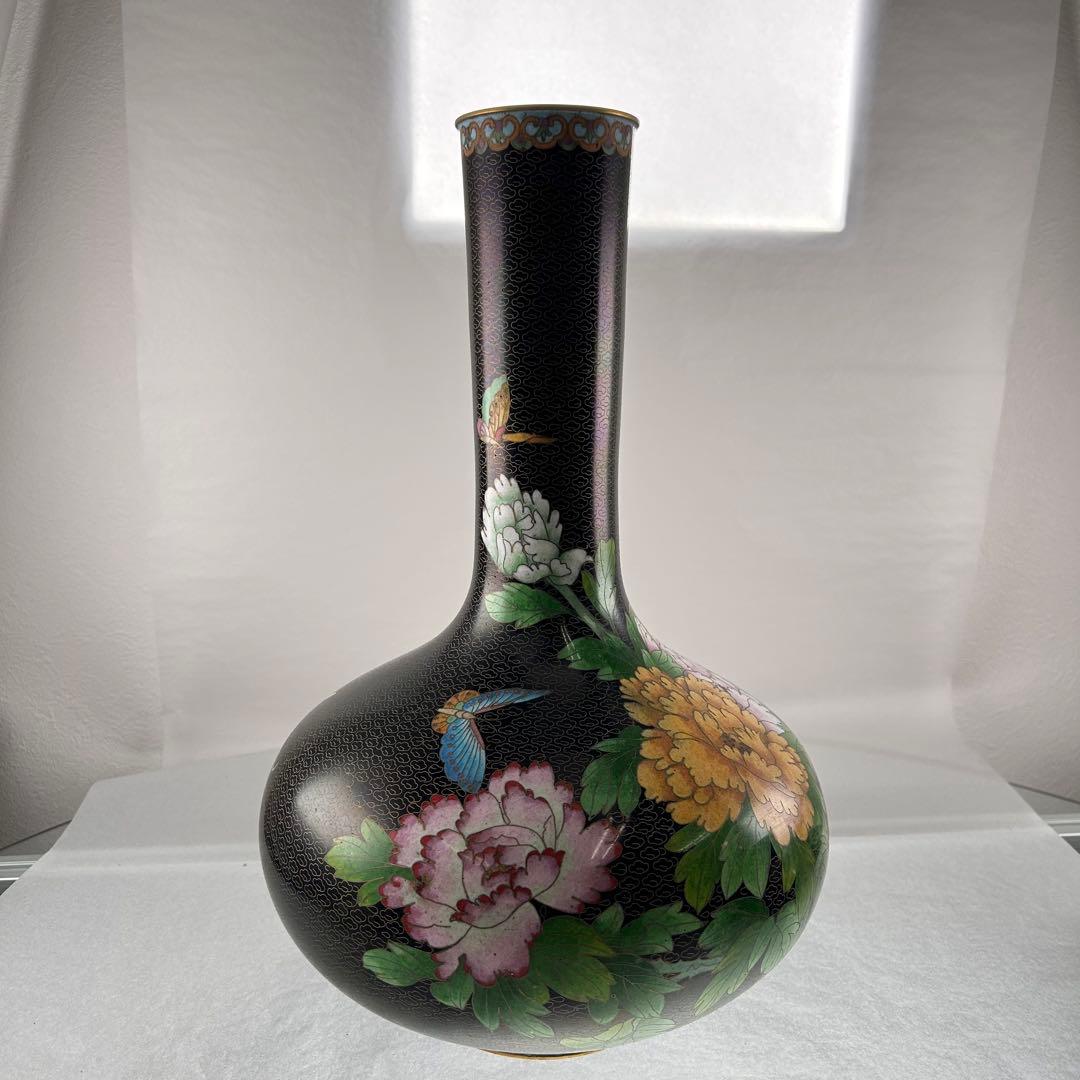 B021黒色手描き花柄陶器花瓶 エイチツーオー/陶器花瓶L 角・黒/H1481 - 花材通販はなどんやアソシエ