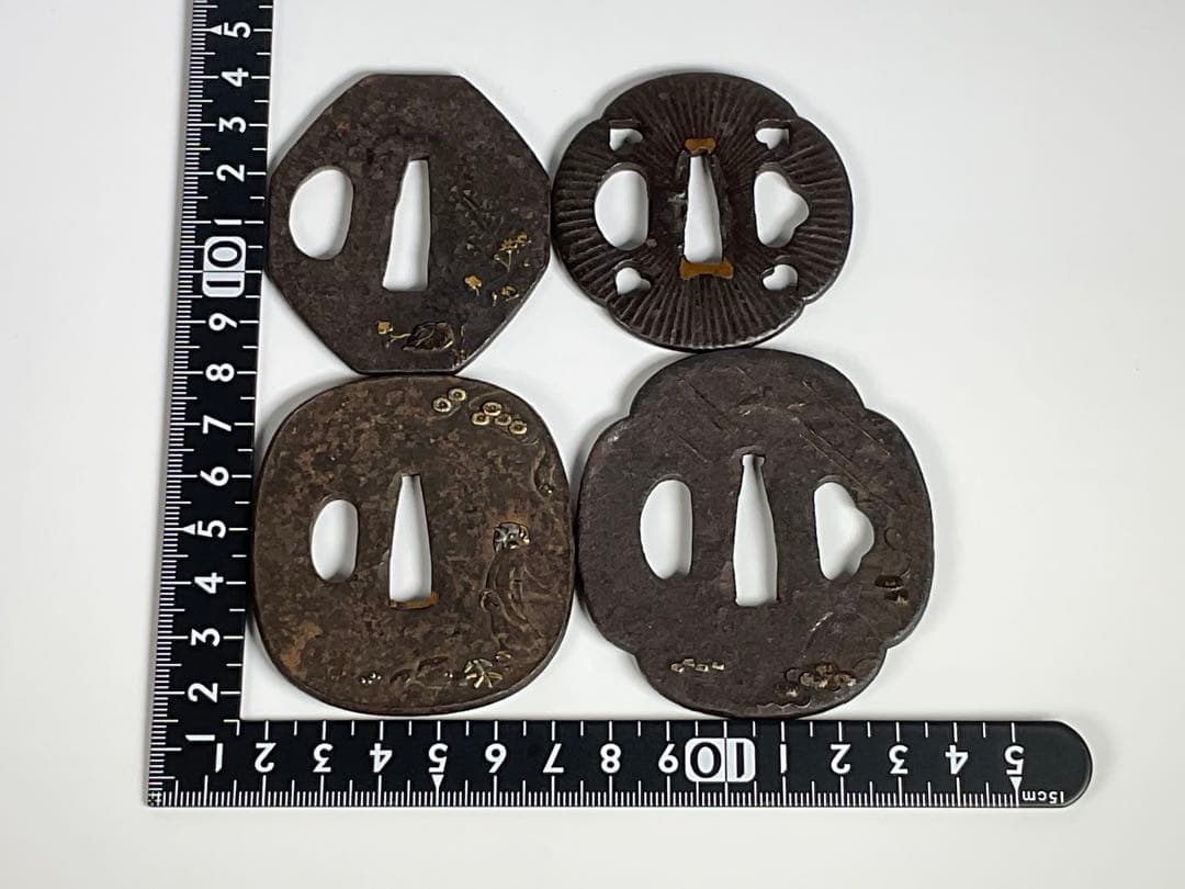 ③ 鉄鍔 短刀鍔 花鳥 人物 金銀象嵌 計4点 武具 刀剣 江戸期