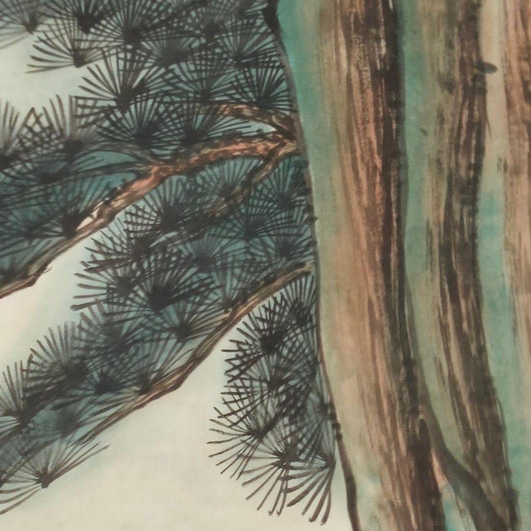 掛軸 山水人物画】張大千風 長松高士図 中堂 仿古装裱 玄関・書斎・茶室に