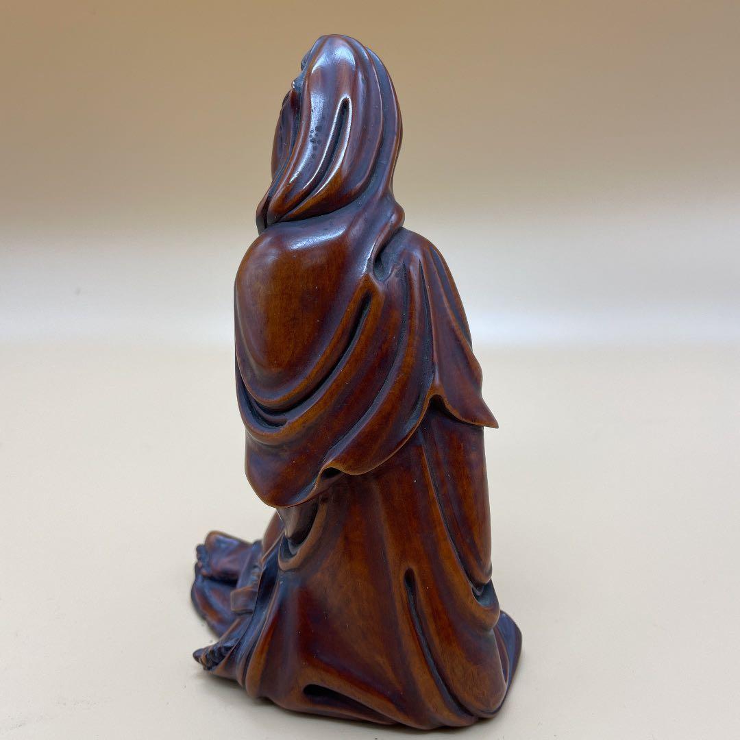 木製アジア風坐像 約20cm 楊貴妃 一刀彫