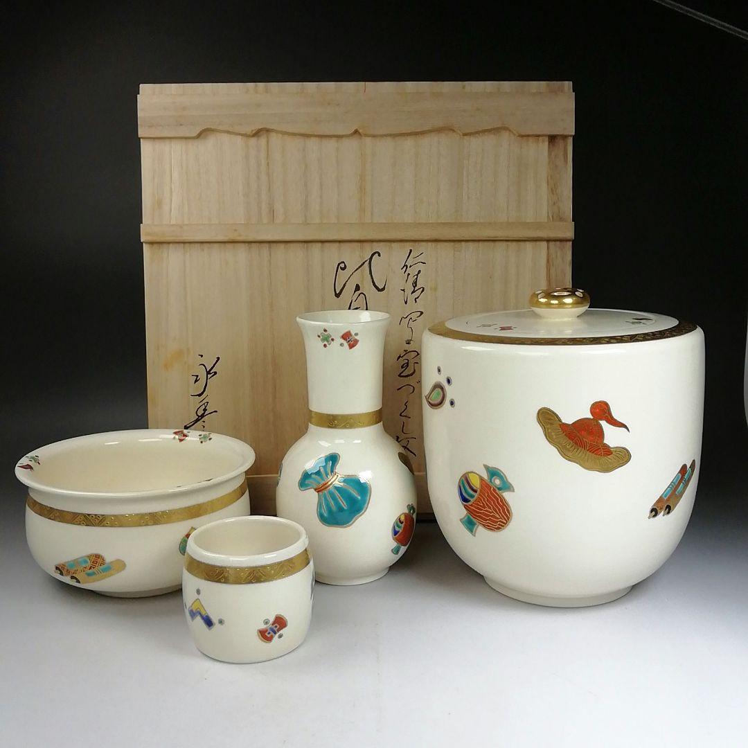 Ｗ２１５　皆具　『仁清写　宝づくし文』『橋本永豊 造』　共箱　茶道具 W215 皆具 『仁清写 宝づくし文』『橋本永豊 造』 共箱 茶道具