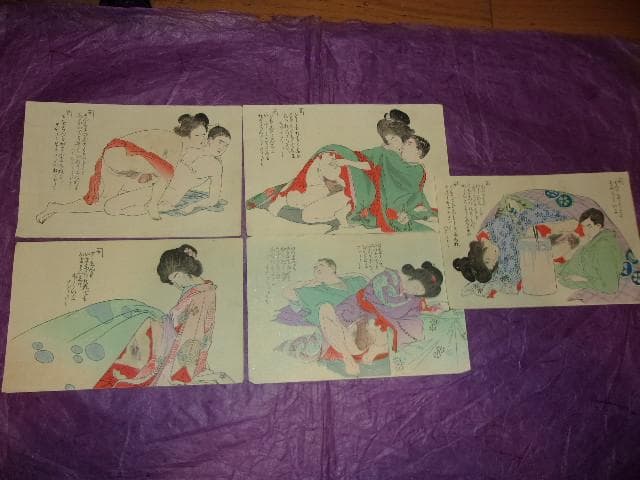 春画 浮世絵「明治時代の木版画 風俗画13枚袋付」大きさ18.5×12cm