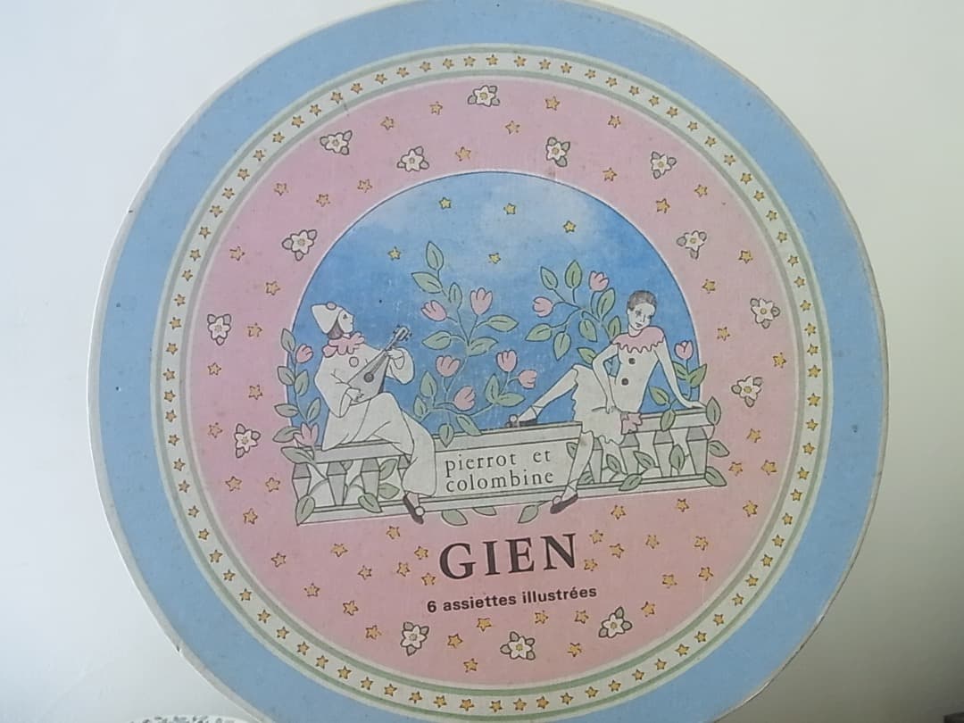 未使用・箱入 フランス GIEN ジアン ピエロとコロンビーヌ プレート6
