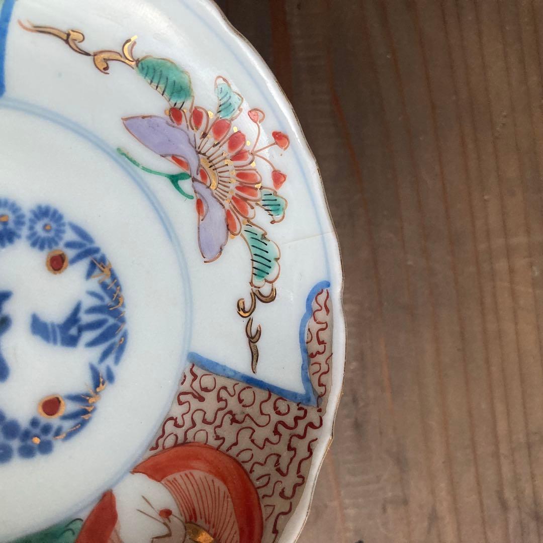 金彩赤絵鶴唐花皿 伊万里焼や青郊窯、大聖寺伊万里、古伊万里や九谷焼