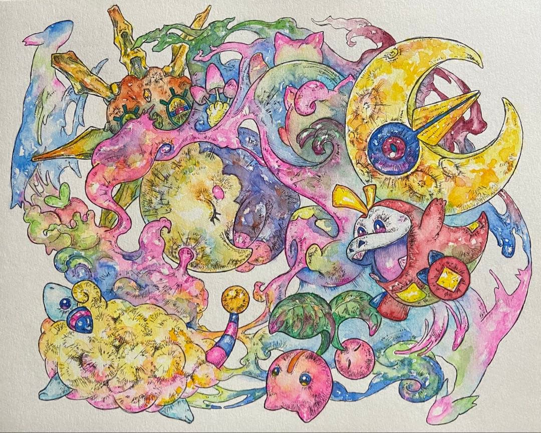 ポケモン 「夢の中」手描き イラスト 色紙サイズ