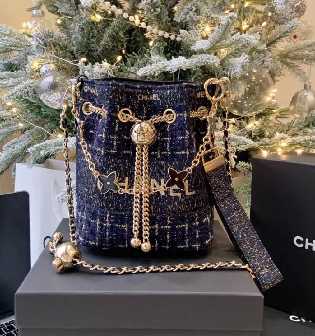 希少 レア 非売品 CHANEL ノベルティ ネイビー ツイード バケット