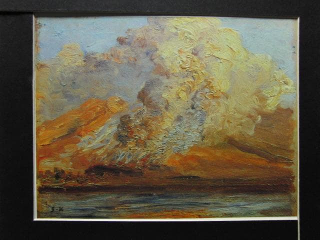 黒田清輝、【桜島爆発図 噴煙】、希少な画集より、新品高級額・額装付