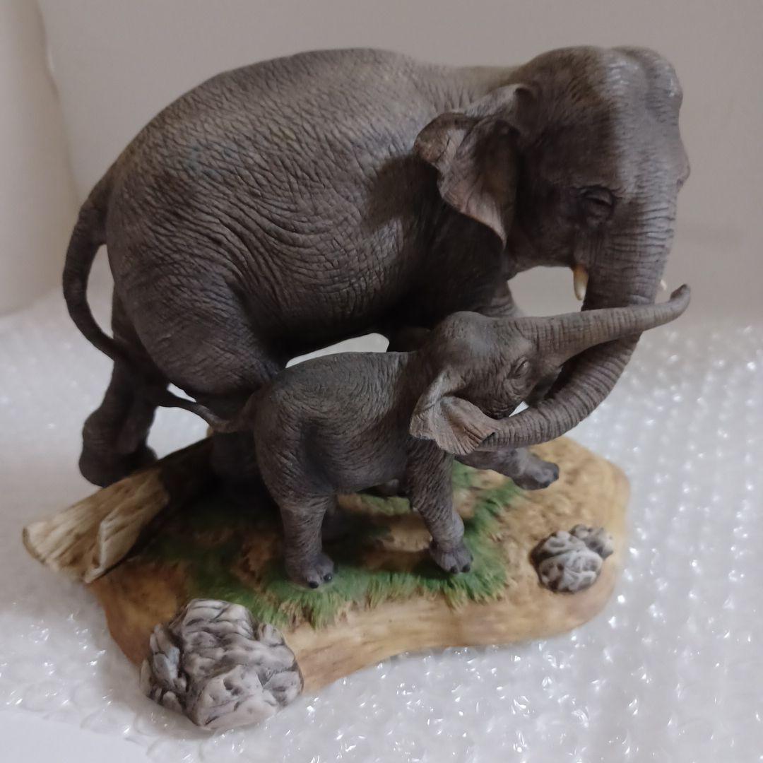 1985年　LENOX　7大陸の野生動物　アジア象の親子　陶器　置物　象 陶器製 象の親子彫刻 置物1985年 LENOX 7大陸の野生動物 アジア