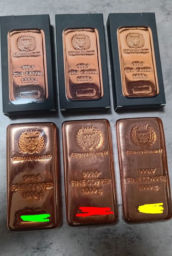 Germania Mint社 999.9 銅製バー 1000g 3個セット - メルカリ