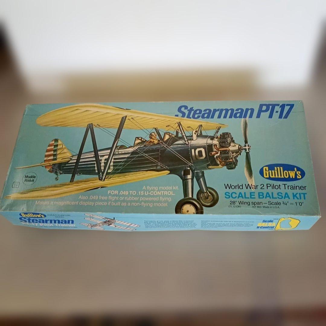 Guillow社　ステーマンPT-17 バルサ材ゴム飛行機　未使用品 未組立 ギローズ ステアマン PT-17 ゴム動力 飛行機 バルサ材 模型
