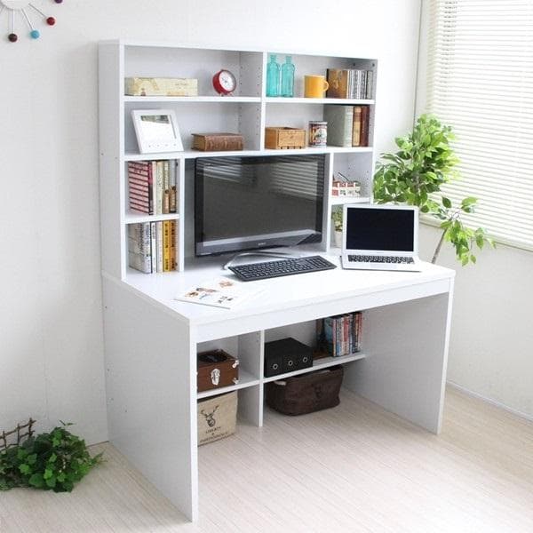 新品・送料無料】パソコンデスク 幅115cm 上下一体型 本棚 ホワイト